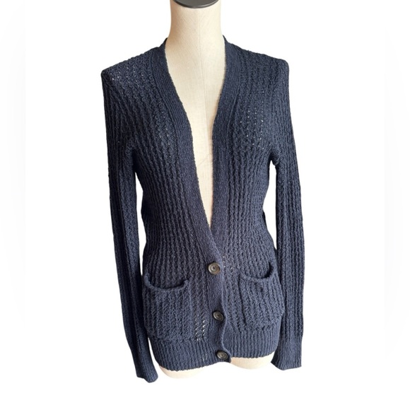 Y2K Hollister Button Up Long Navy Blue Cardigan size Small - Picture 2 of 8